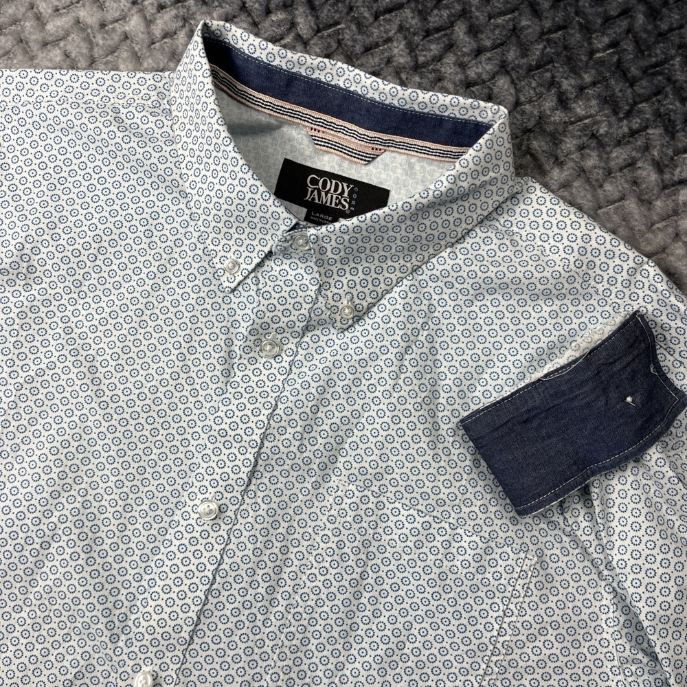 Cody James Men's White & Blue Printed Button-Down Shirt